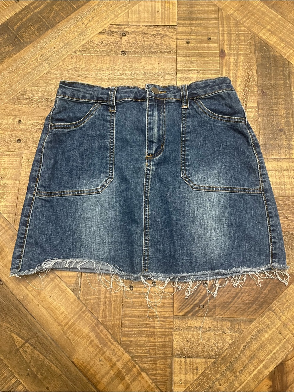 Newbury Kustom Dark Wash Denim Cargo Mini Skirt - Size S